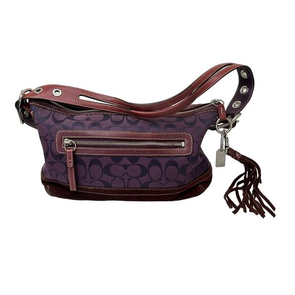 Coach Handbags - Coach Vintage Y2K Purple Burgundy and Brown Leather and Suede Monogram Purse